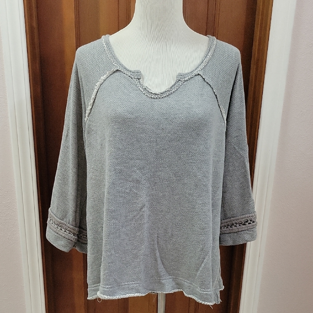Free People Textured Gray Knit Sweatshirt Top